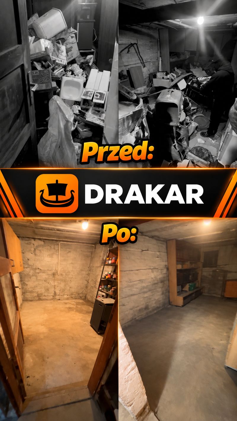 Opróżnianie piwnicy — przed i po