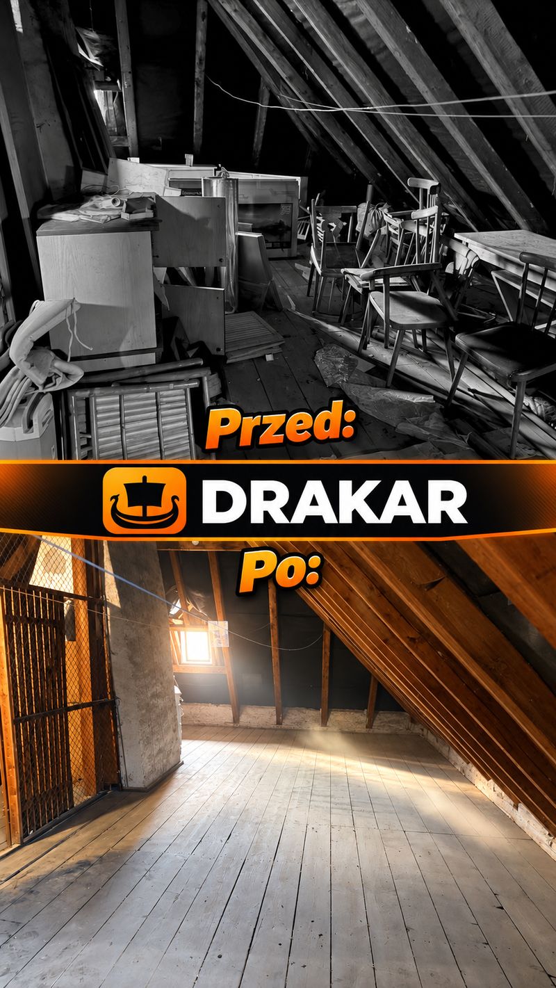Opróżnianie strychu — przed i po